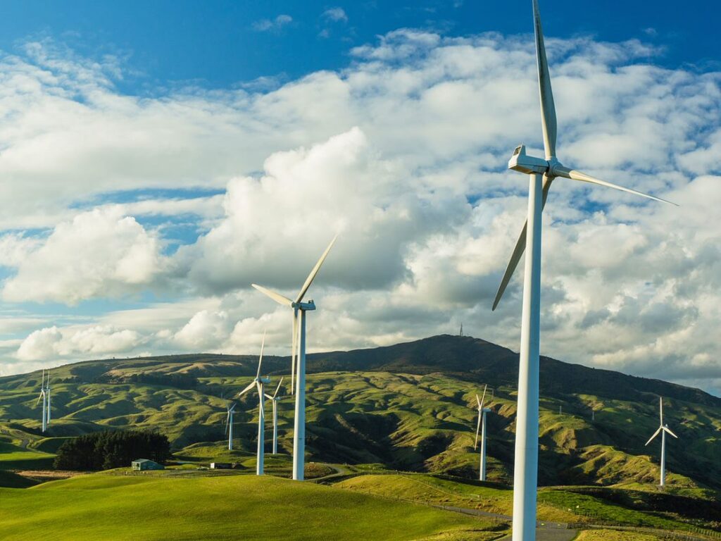 large windmills on a mountain